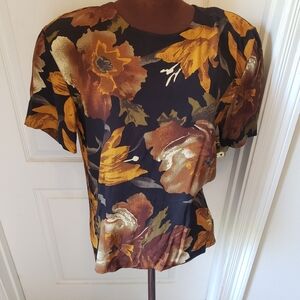 Jones New York Black and Gold Floral Top